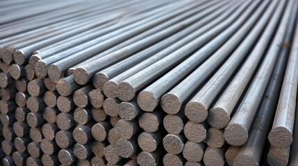 Steel rods for reinforcing concrete in the warehouse