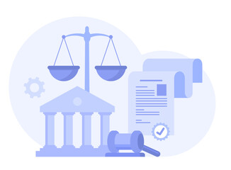 Law and justice scenes. lawyer consulting client, judge knocking with wooden hammer. Legal advice concept and consultation. Judgment. Flat vector illustration for banner and website