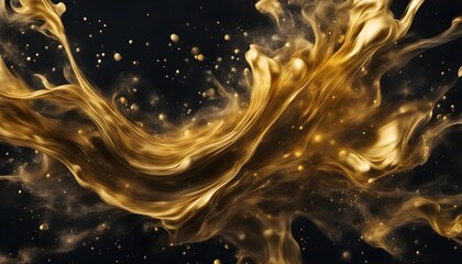 Golden sparkling abstract background, luxury black smoke, acrylic paint underwater explosion.