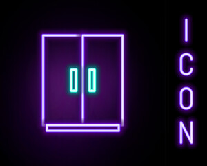 Glowing neon line Wardrobe icon isolated on black background. Colorful outline concept. Vector