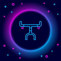Glowing neon line Bicycle handlebar icon isolated on black background. Colorful outline concept. Vector