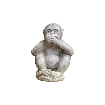 monkey small statue with the concept of close your mouth or speak no evil. on transparent background