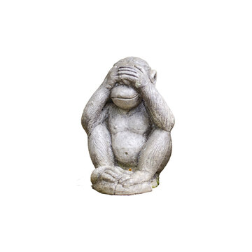 monkey small statues with the concept of Close your eyes or see no evil. on transparent background