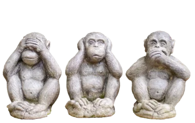 Foto op Canvas Three monkey small statues with the concept of Close your eyes, close your ears, close your mouth. on transparent background © Tanu4869