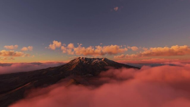 Aerial drone view at sunset of Mount Ruapehu on the North Island in New Zealand