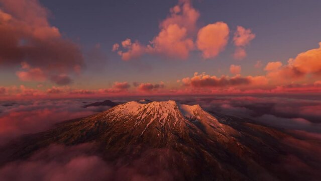 Circular aerial view at sunset of Mount Ruapehu on the North Island in New Zealand