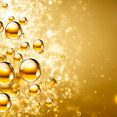 abstract pc desktop wallpaper background with flying bubbles on a gold background. aspect ratio 16:9 . Generative