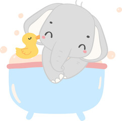 Baby shower elephant, cute elephant boy in bathtub