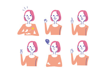 ショートカットボブの女性2バストアップポーズセット-1