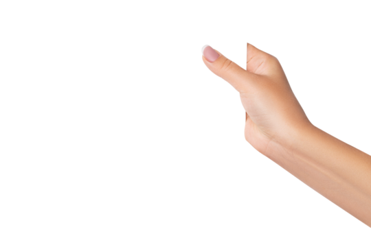 A woman's hand holds a transparent sheet. on isolated transparent background