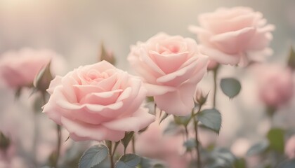 Pink Rose flowers blooming in pastel pink color. Natural background.