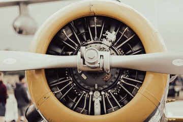 Piston engine of an old propeller airplane