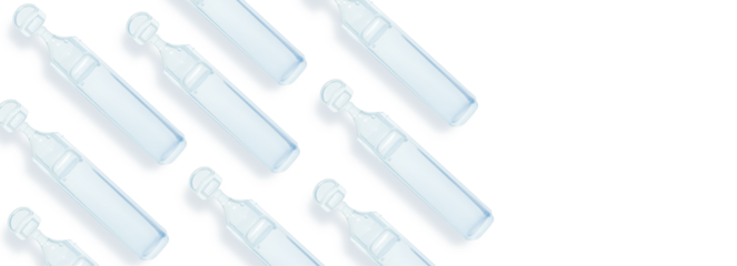 Plastic pharmaceutical ampoules with physiological fluid. Sodium chloride. Or drops. Medicine. on isolated transparent background