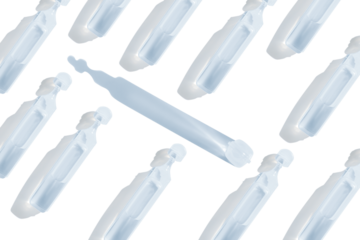 Plastic pharmaceutical ampoules with physiological fluid. Sodium chloride. Or drops. Medicine. on isolated transparent background