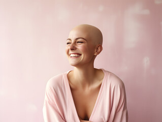 Woman defeated breast cancer. Pink colors