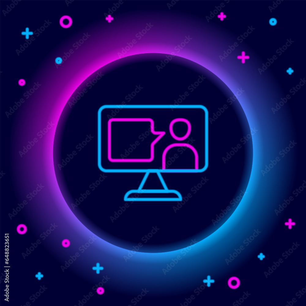Poster glowing neon line e-learning of different foreign languages icon isolated on black background. color
