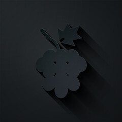 Paper cut Grape fruit icon isolated on black background. Paper art style. Vector
