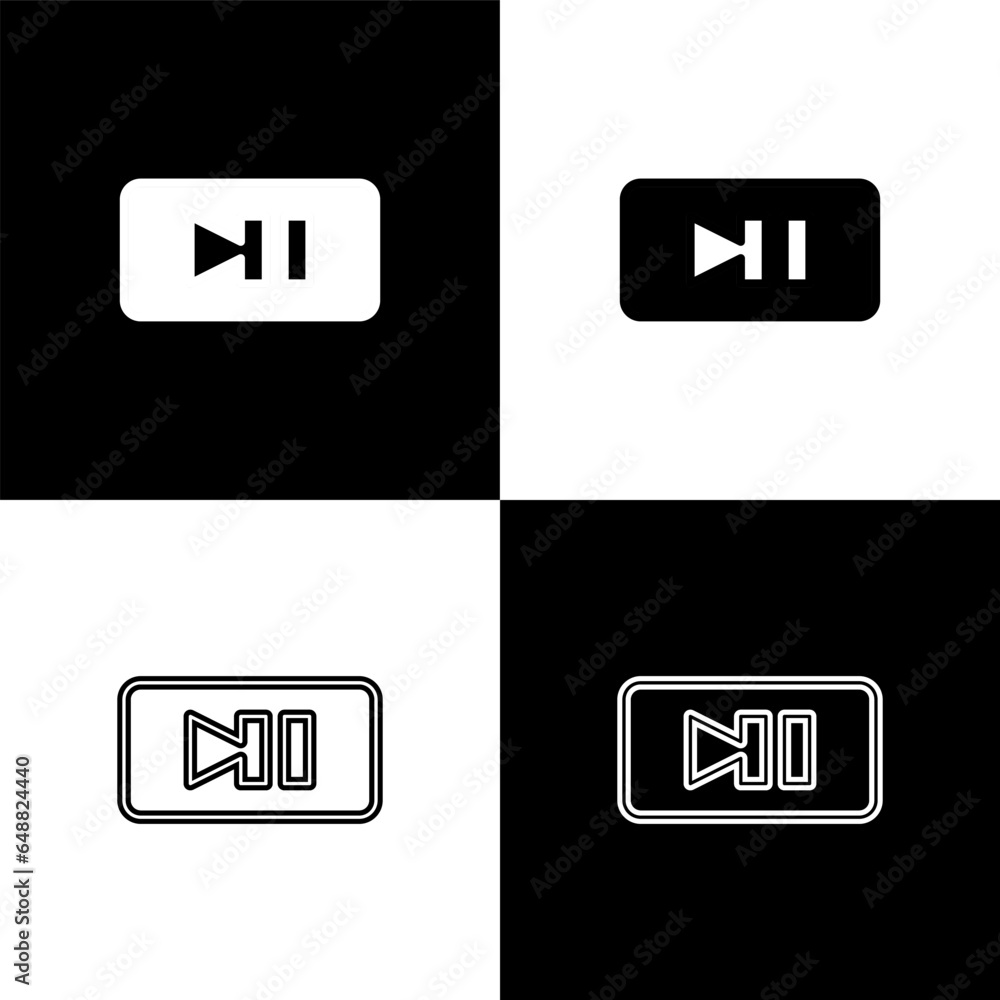 Poster set pause button icon isolated on black and white background. vector