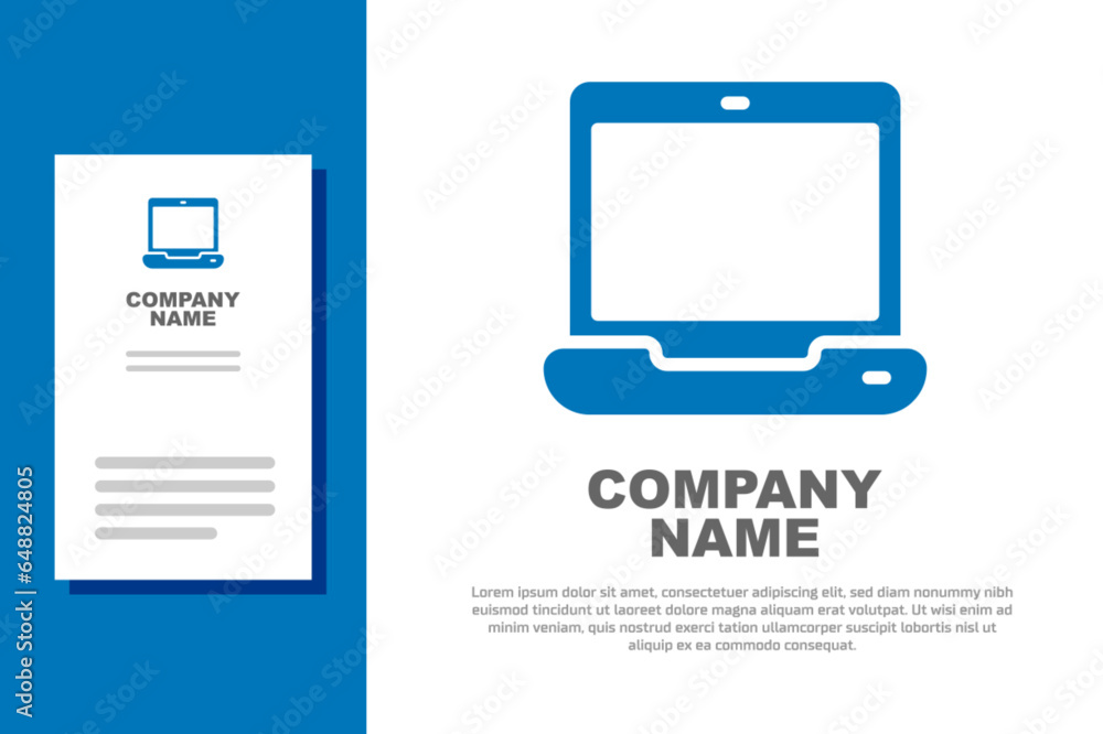 Poster blue laptop icon isolated on white background. computer notebook with empty screen sign. logo design