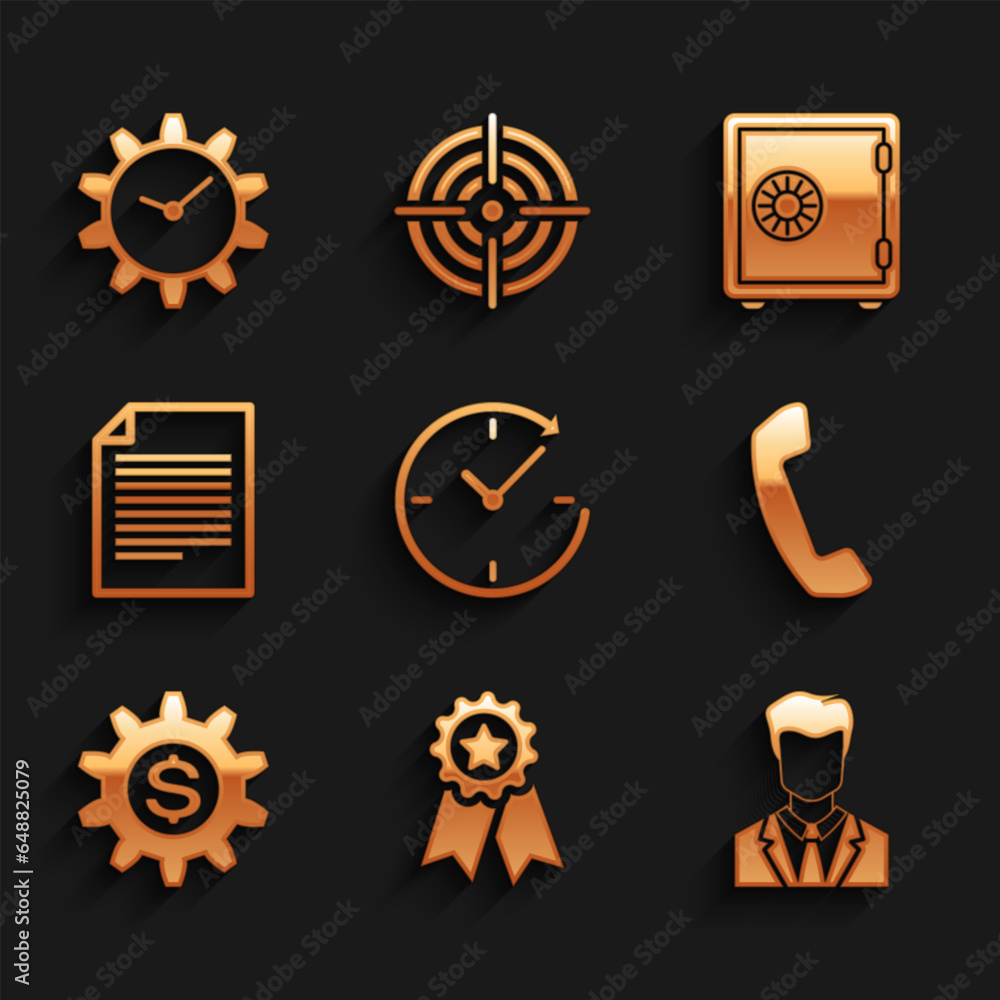 Canvas Prints set clock with arrow, medal star, user of man in business suit, telephone handset, gear dollar symbo