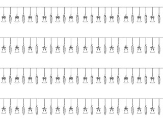 seamless pattern of one continuous line of Christmas tree toys and balls, Christmas, holiday