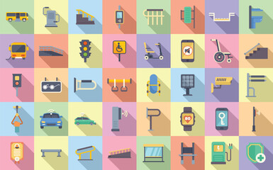 Accessible environment icons set flat vector. Free care. City access - obrazy, fototapety, plakaty
