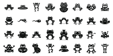 Frog icons set simple vector. Toad water. Catch pet