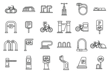 Bicycle parking icons set outline vector. Bike park. Rent cycle