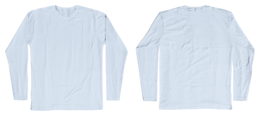 Blank Baby Blue Long Sleeves T-Shirt Template Short Sleeves Front and Back Isolated