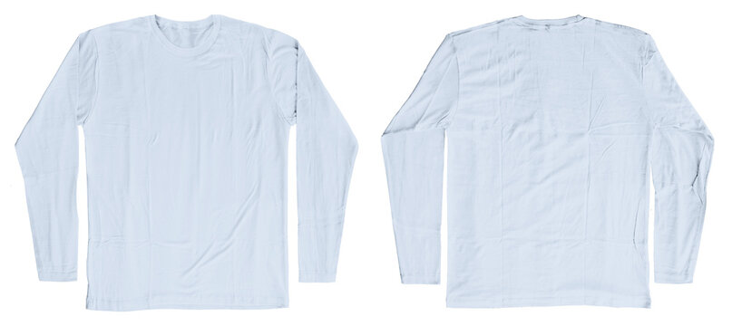 Blank Baby Blue Long Sleeves T-Shirt Template Short Sleeves Front and Back Isolated