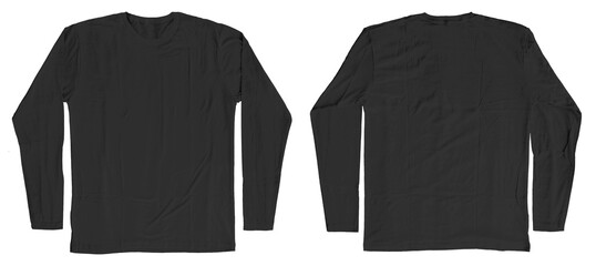 Blank Black Long Sleeves T-Shirt Template Short Sleeves Front and Back Isolated
