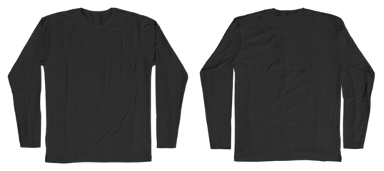 Blank Black Long Sleeves T-Shirt Template Short Sleeves Front and Back Isolated