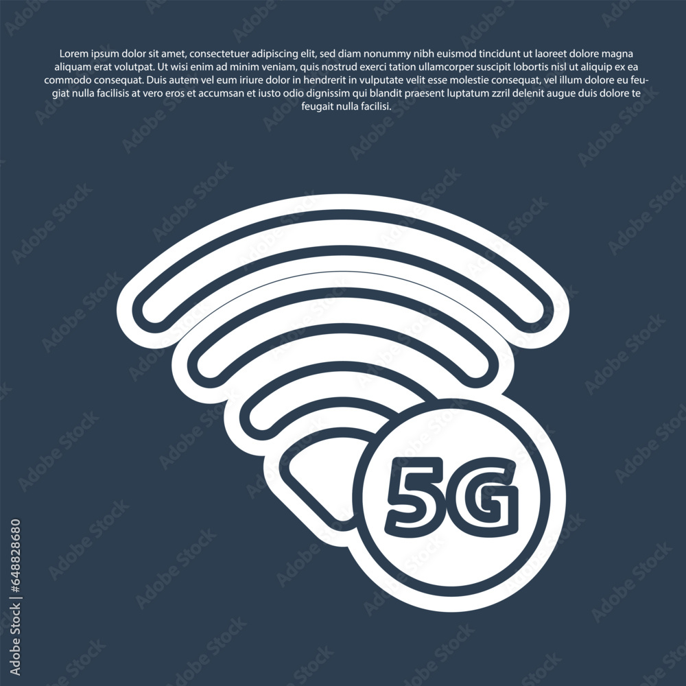 Poster blue line 5g new wireless internet wifi connection icon isolated on blue background. global network 