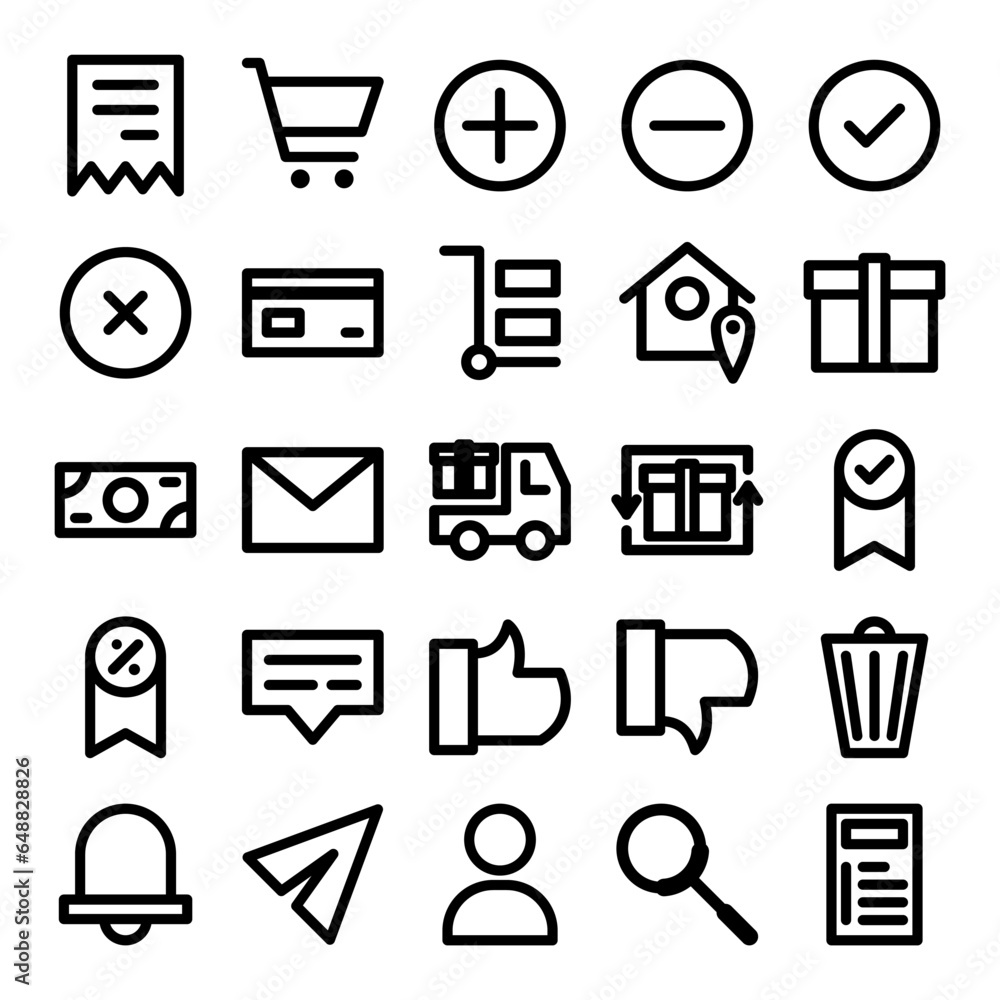 Poster the outline icon set with an e-commerce theme is suitable for various design projects