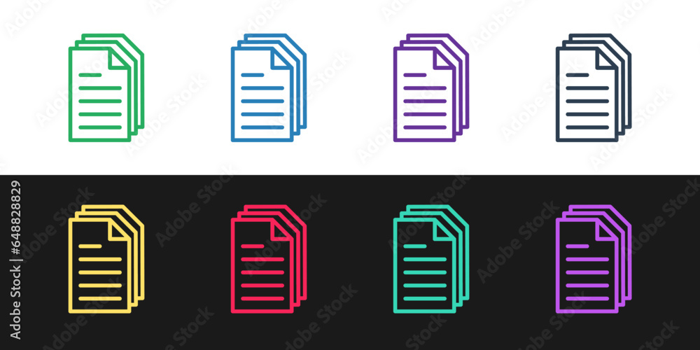 Poster set line file document icon isolated on black and white background. checklist icon. business concept
