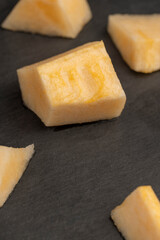 sliced sweet yellow melon, close up