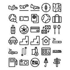 Travel themed outline icon set is suitable for various design needs