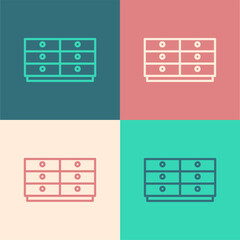 Pop art line Chest of drawers icon isolated on color background. Vector