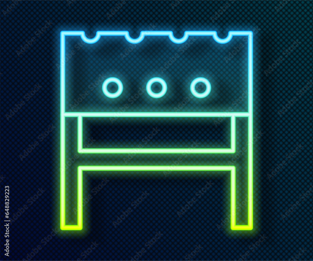 Poster glowing neon line bbq brazier icon isolated on black background. vector