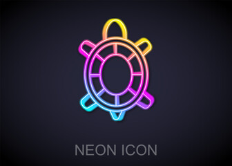 Fototapeta premium Glowing neon line Turtle icon isolated on black background. Vector
