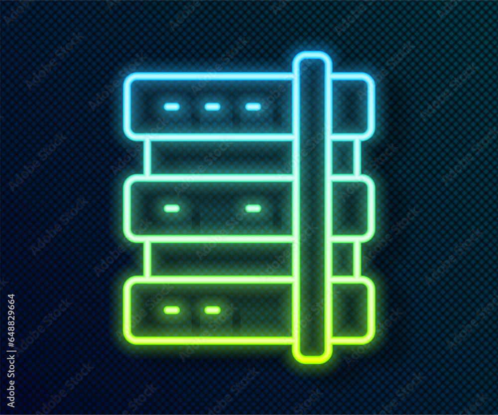 Poster glowing neon line server, data, web hosting icon isolated on black background. vector