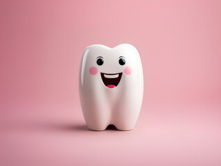 Tooth character model mockup on pink background cute dental concept