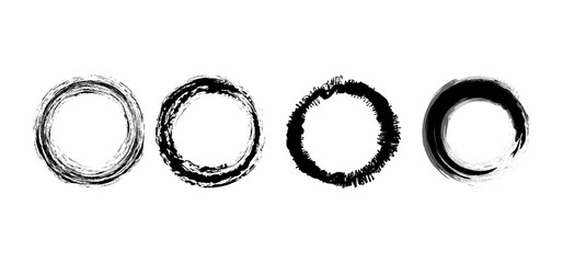 Multiple Black enso zen circle on white background.
