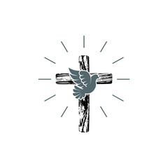 Dove and christian cross icon isolated on transparent background