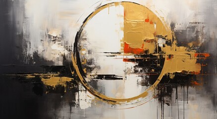 Abstract background. White Red Black Gold Circle Wall Decor