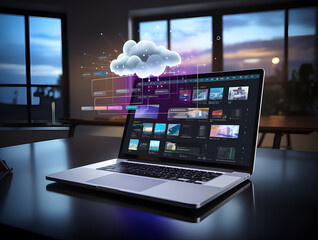 cloud computer dashboard for business data analysis KPI Data Management System in technology, finance, operations, and sales