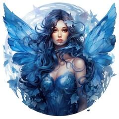 portrait of a girl with wings on a blue background