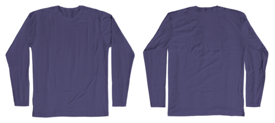 Blank Navy Long Sleeves T-Shirt Template Short Sleeves Front and Back Isolated