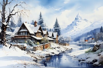 Fototapeta premium mountain village in winter