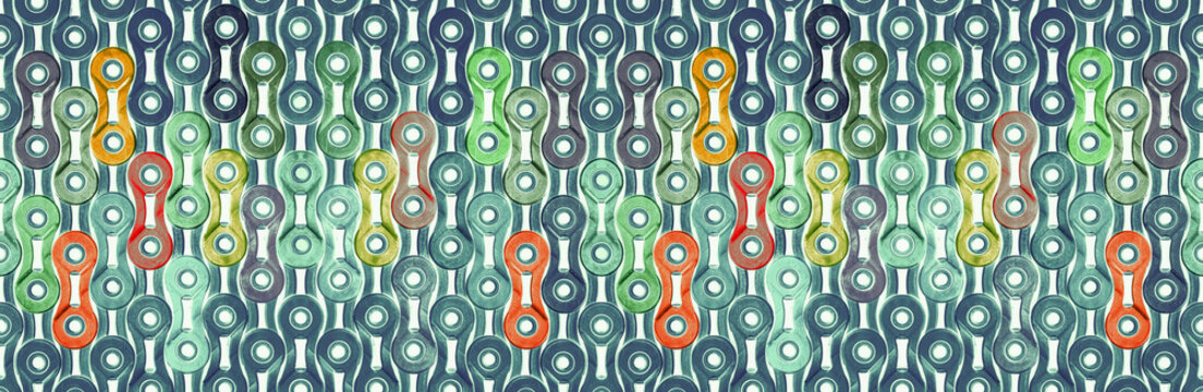 A pattern formed by the multicolour bicycle chain